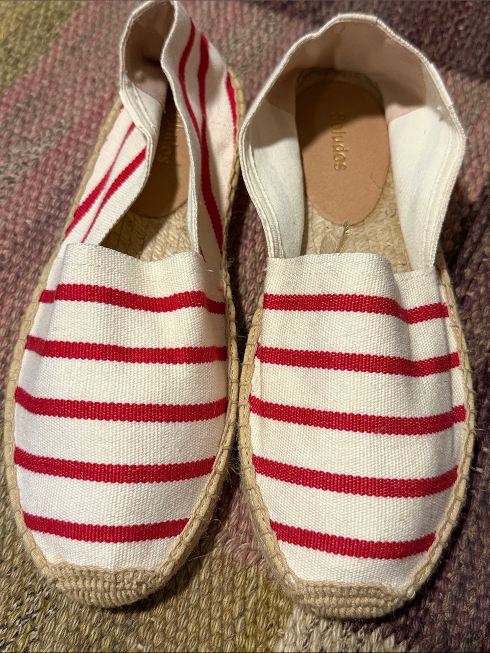 Soludos Red and Cream Striped Canvas Espadrilles
